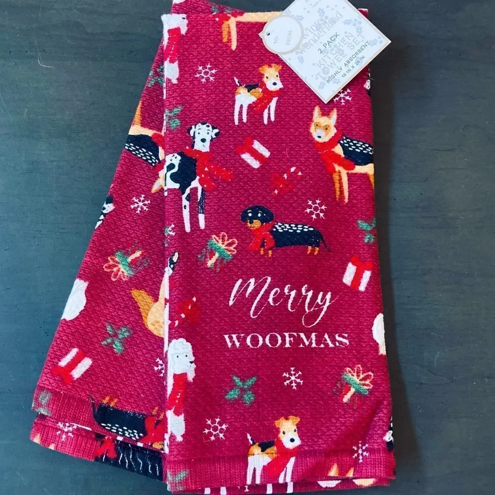 NWT Merry Woofmas Holiday Dog Kitchen Dish Towels